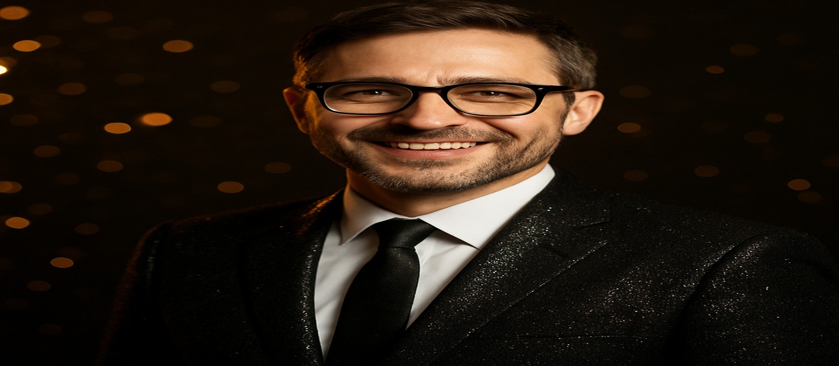 কালো স্যুট পরা এক আত্মবিশ্বাসী ব্যক্তি, Fourপাশে ছড়িয়ে পড়া সোনালি আলো tk6666