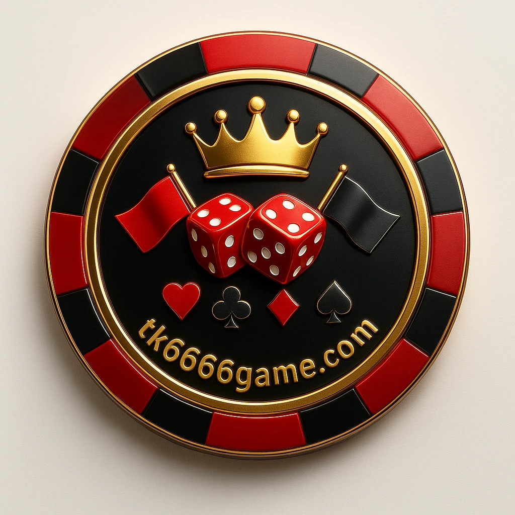 tk6666 লোগোসহ সোনালি গেমিং প্ল্যাটফর্মের চিপ, মুকুট, পাশা, তারা ও কার্ডের চিহ্নসমূহ, বাংলাদেশের পতাকা