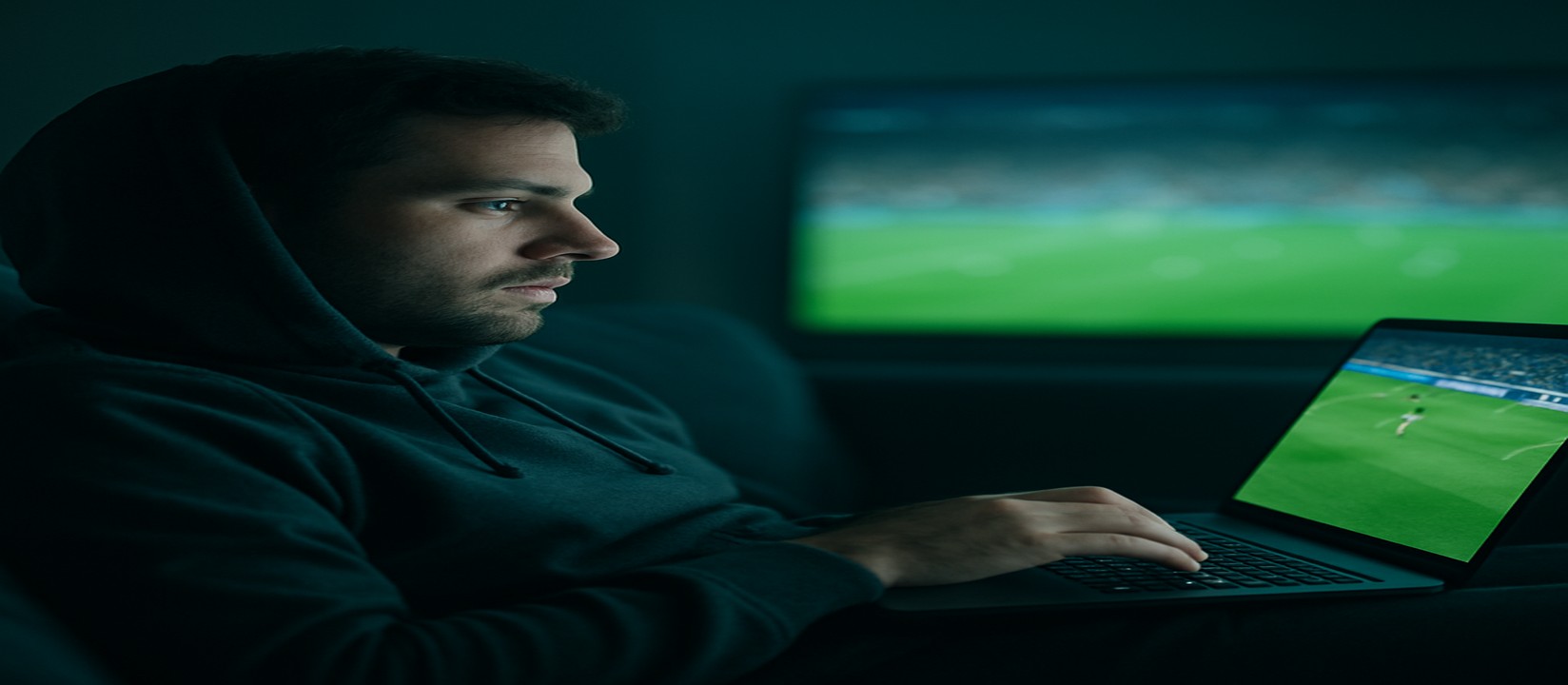 সোফায় আরাম করে বসে ল্যাপটপে গেম খেলার একজন ব্যবহারকারী